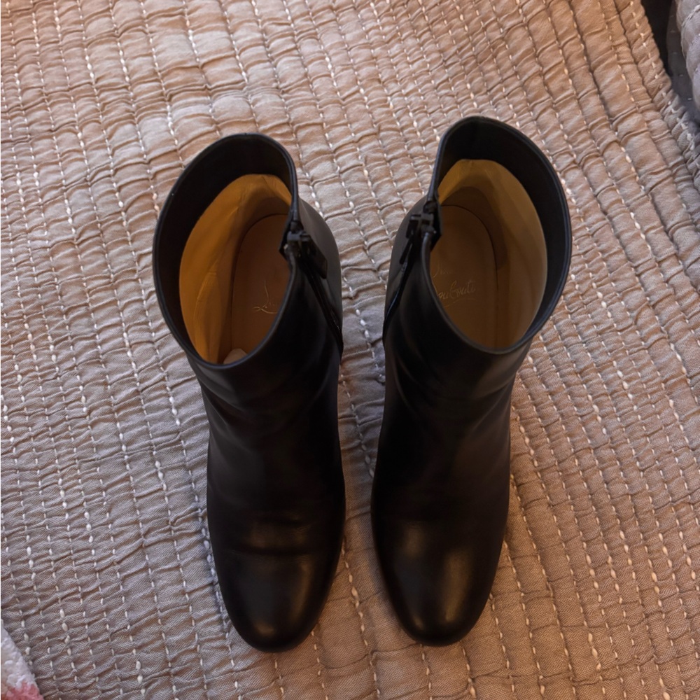 NEW Christian Louboutin Red Bottoms Black Booties with Gold Studded Block Heel - Picture 3 of 12
